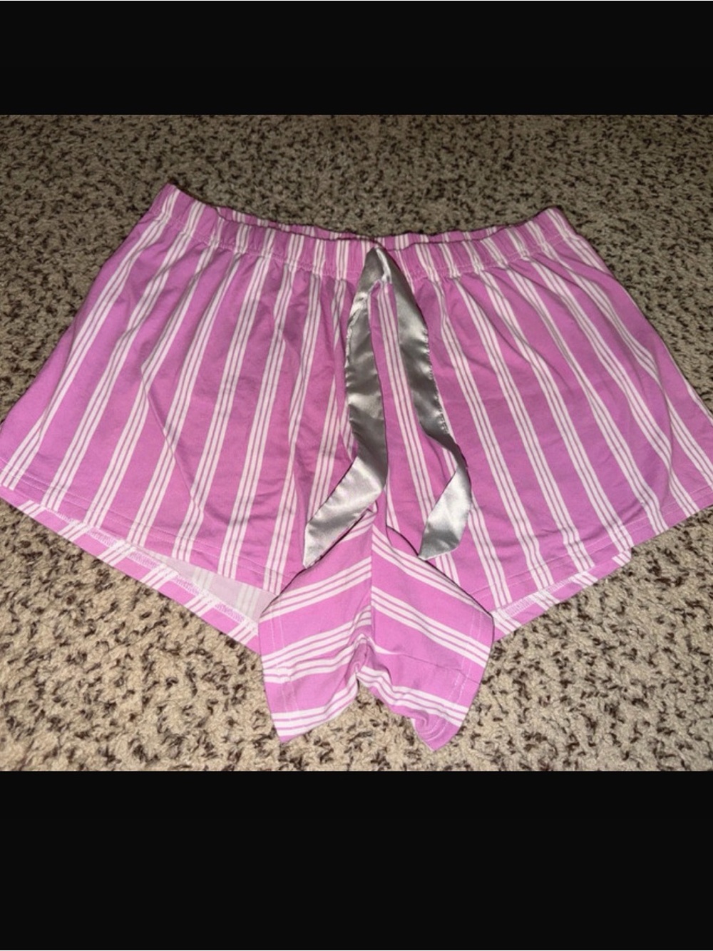 Women's Pink Striped Sleep Shorts with Satin Tie